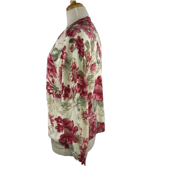 Alfred Dunner Sz L Sweater Womens Long Sleeve Knit Beaded Sequins Pink Flowers - Picture 4 of 9